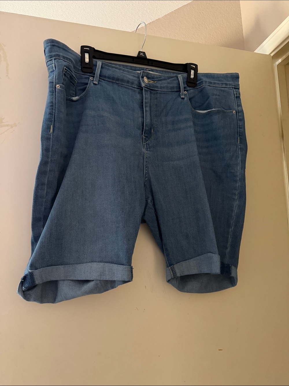 SHEIN Medium Blue Denim Cuffed Jean Shorts